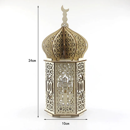 Lanterne en Bois LED Ramadan & Eid Mubarak