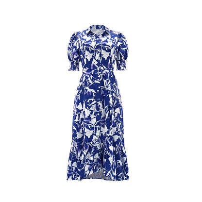 Robe longue à imprimé floral Femmes - Col rabattu avec demi-manches