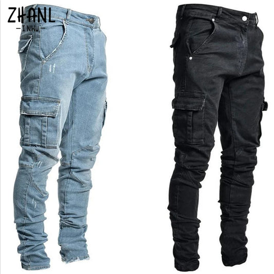 Jean Délavé Cargo Homme - Denim Multi-Poches Grande Taille