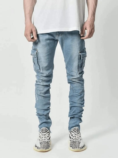 Jean Cargo Denim Homme - Délavé et Multi-Poches