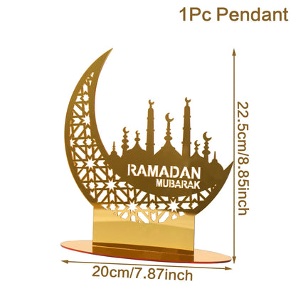 Ornement Acrylique Doré Ramadan & Eid Muburak 2025