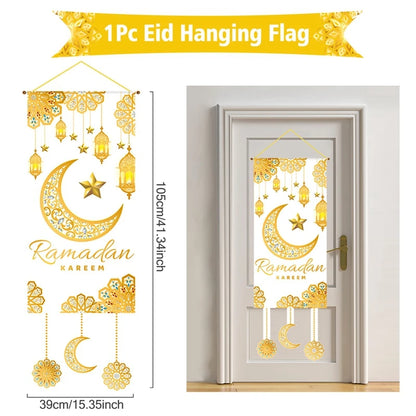 Décoration de Porte Eid Mubarak 2025 - Bannière Ramadan Kareem