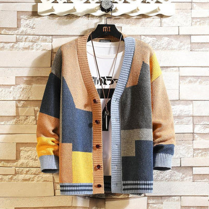 Cardigan Coloré à Col en V pour Hommes