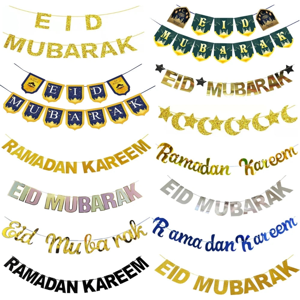 Bannière Ramadan Kareem et Eïd Mubarak - Étoile et Lune