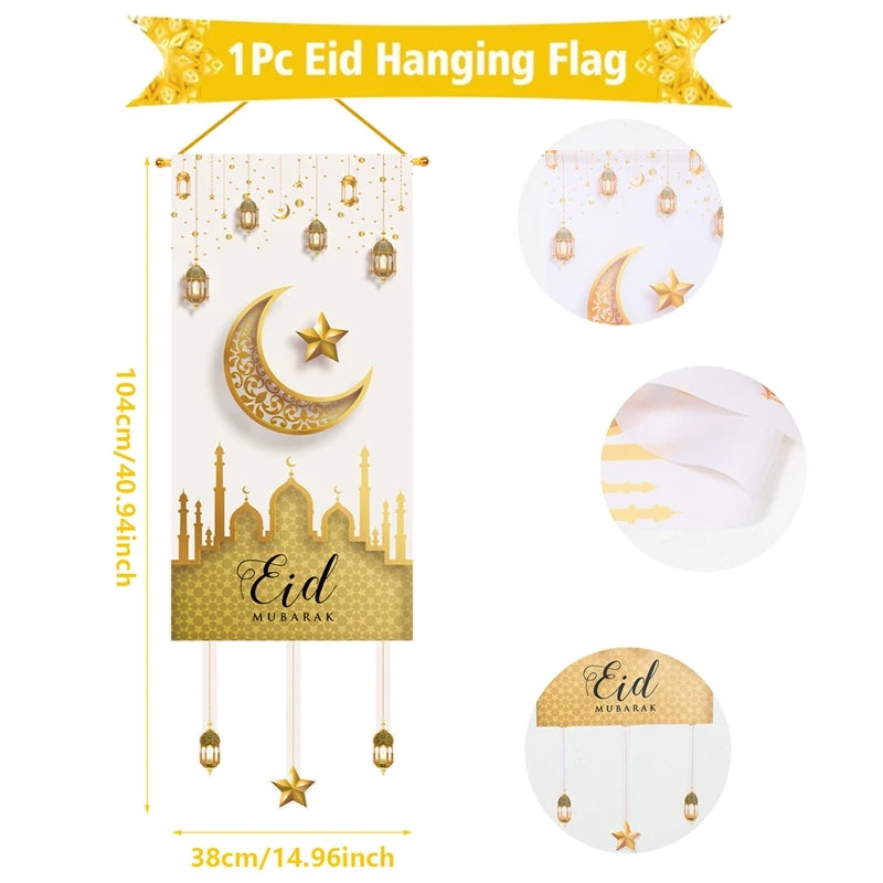 Décoration de Porte Eid Mubarak 2025 - Bannière Ramadan Kareem