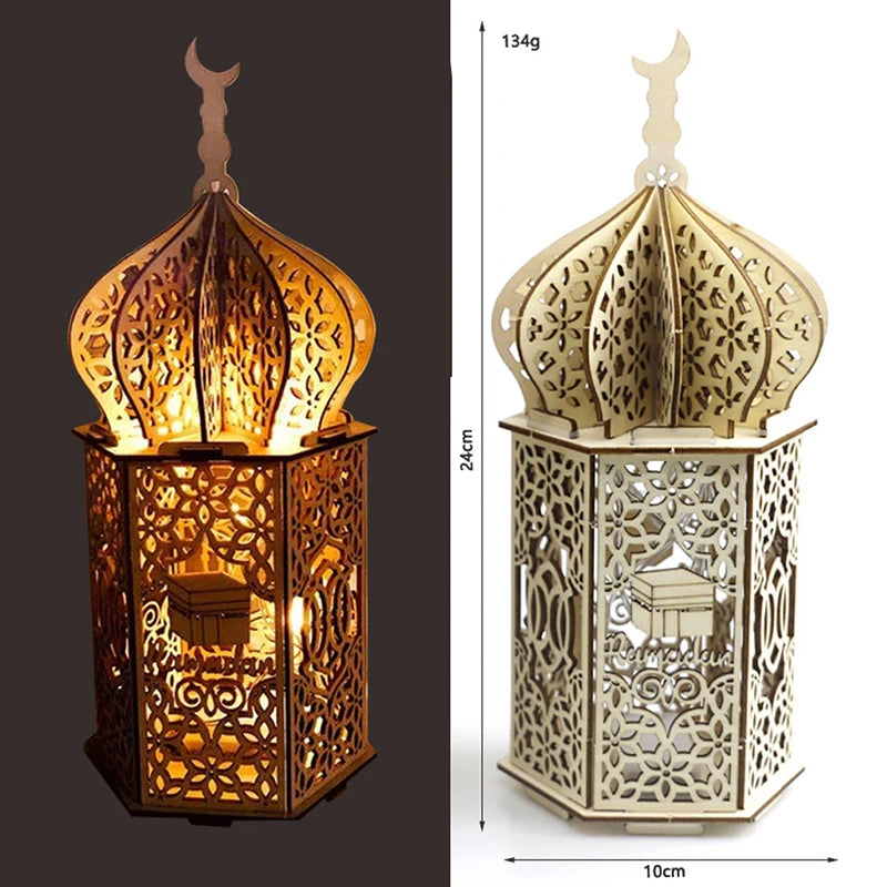 Lanterne en Bois LED Ramadan & Eid Mubarak