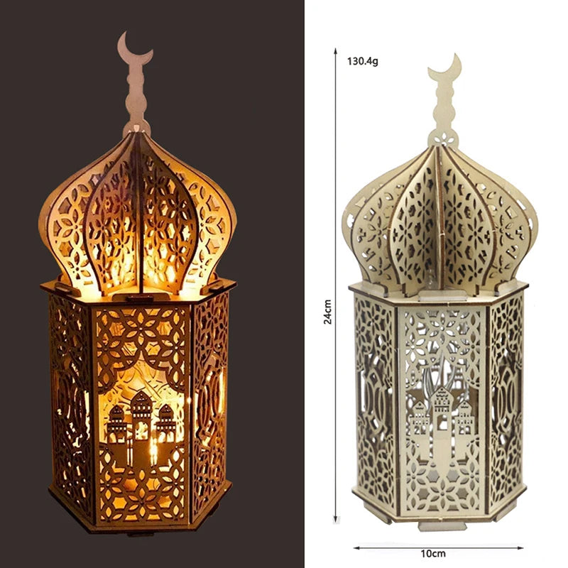 Lanterne en Bois LED Ramadan & Eid Mubarak