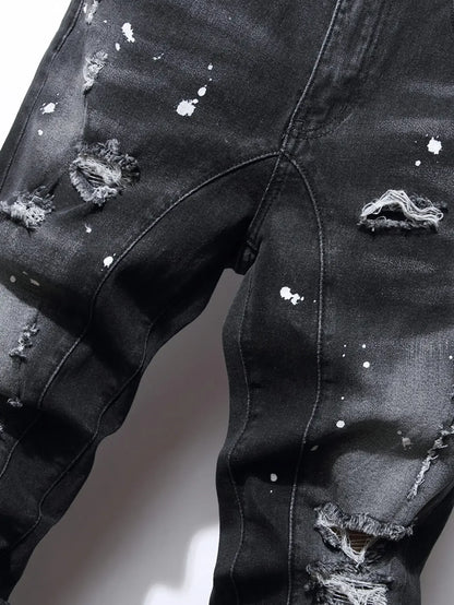 Jean Slim Noir Déchiré Homme - Style Streetwear