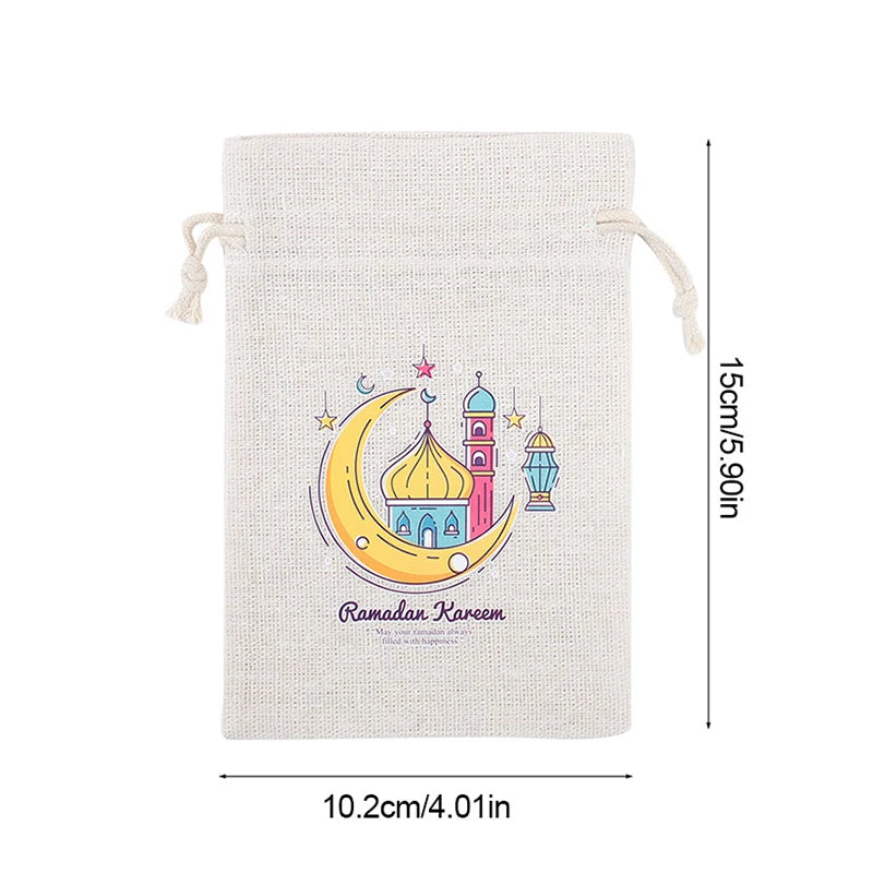 Sac Cadeau en Lin Ramadan & Eid Mubarak - 10 Pièces