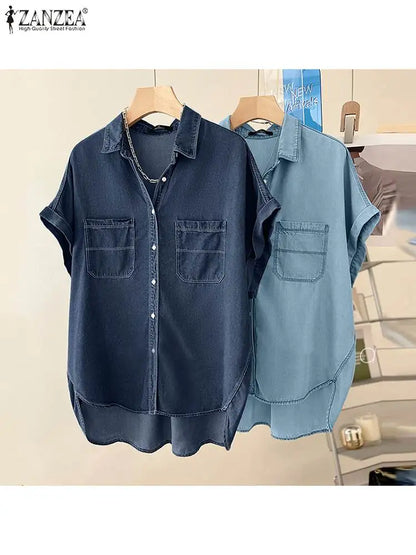 Chemise Élégante en Jean Bleu à Manches Courtes pour un Style Décontracté