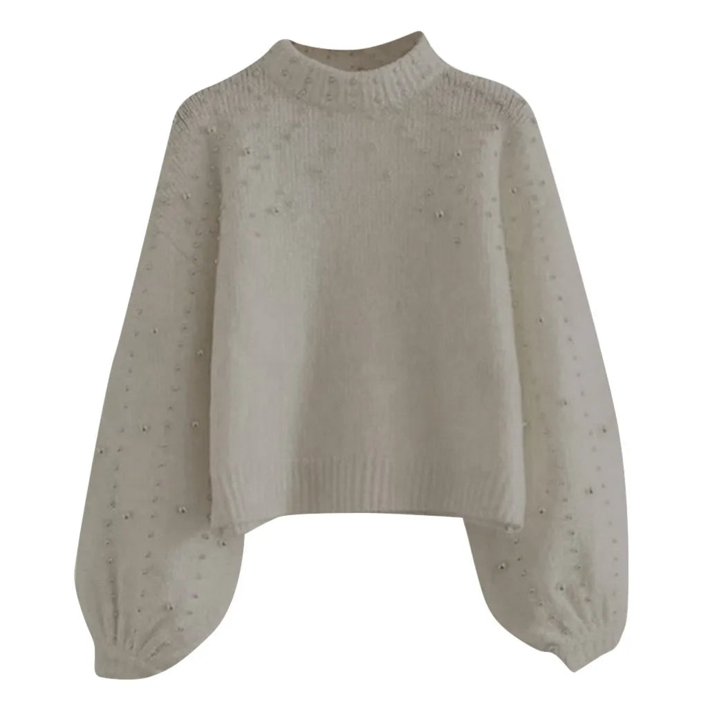 Pull Col Rond Perlé - Manches Longues - Tendance Femme