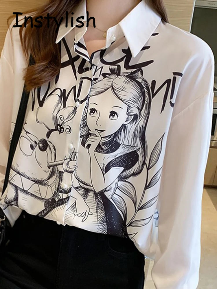 Chemise Élégante à Manches Longues - Imprimé Animé