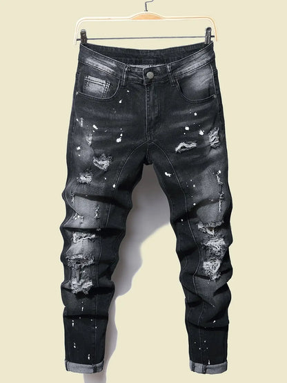 Jean Slim Noir Déchiré Homme - Style Streetwear