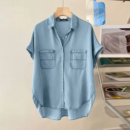 Chemise Élégante en Jean Bleu à Manches Courtes pour un Style Décontracté