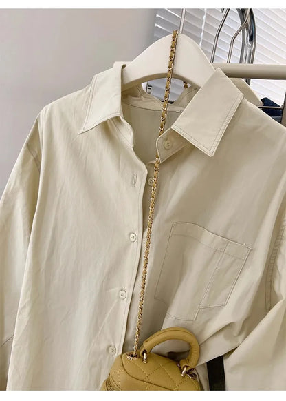 Chemise Boutonnée Vintage Surdimensionnée - Blanc, Beige et Bleu