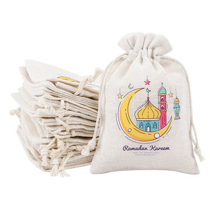 Sac Cadeau en Lin Ramadan & Eid Mubarak - 10 Pièces