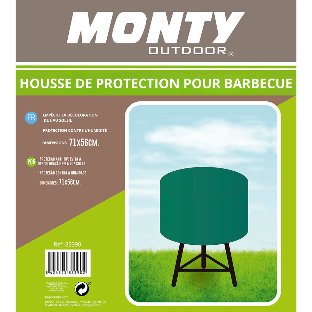 Housse de protection pour barbecue Vert Raphia 71 x 71 x 56 cm